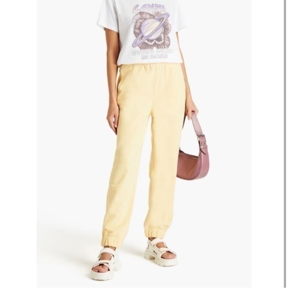Ganni Embroidered French cotton blend Terry track pants Size XS Yellow